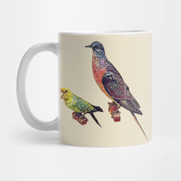 Extinct Birds (passenger pigeon and Carolina parakeet) by Animal Surrealism